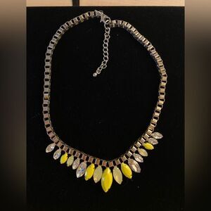 Gold, Canary Yellow Stone, and Faux Diamond Necklace